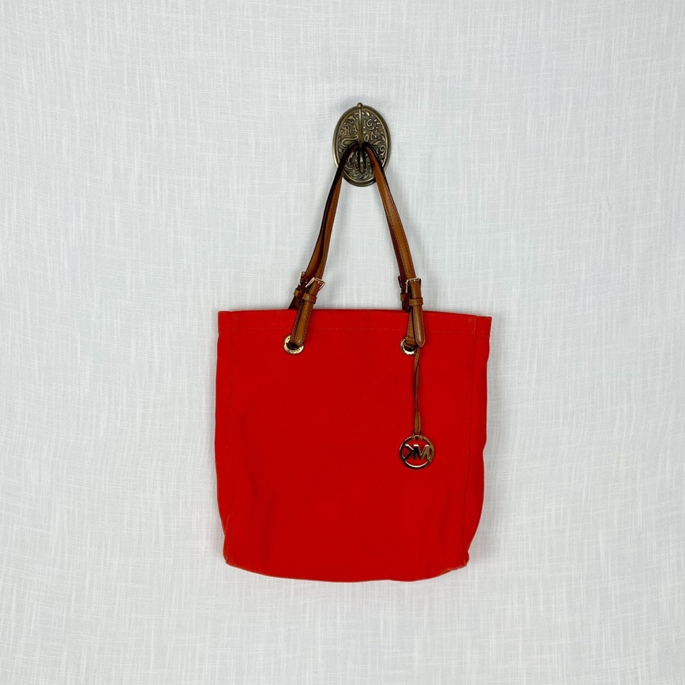 Michael Kors Charm Logo Orange/Brown Canvas Tote